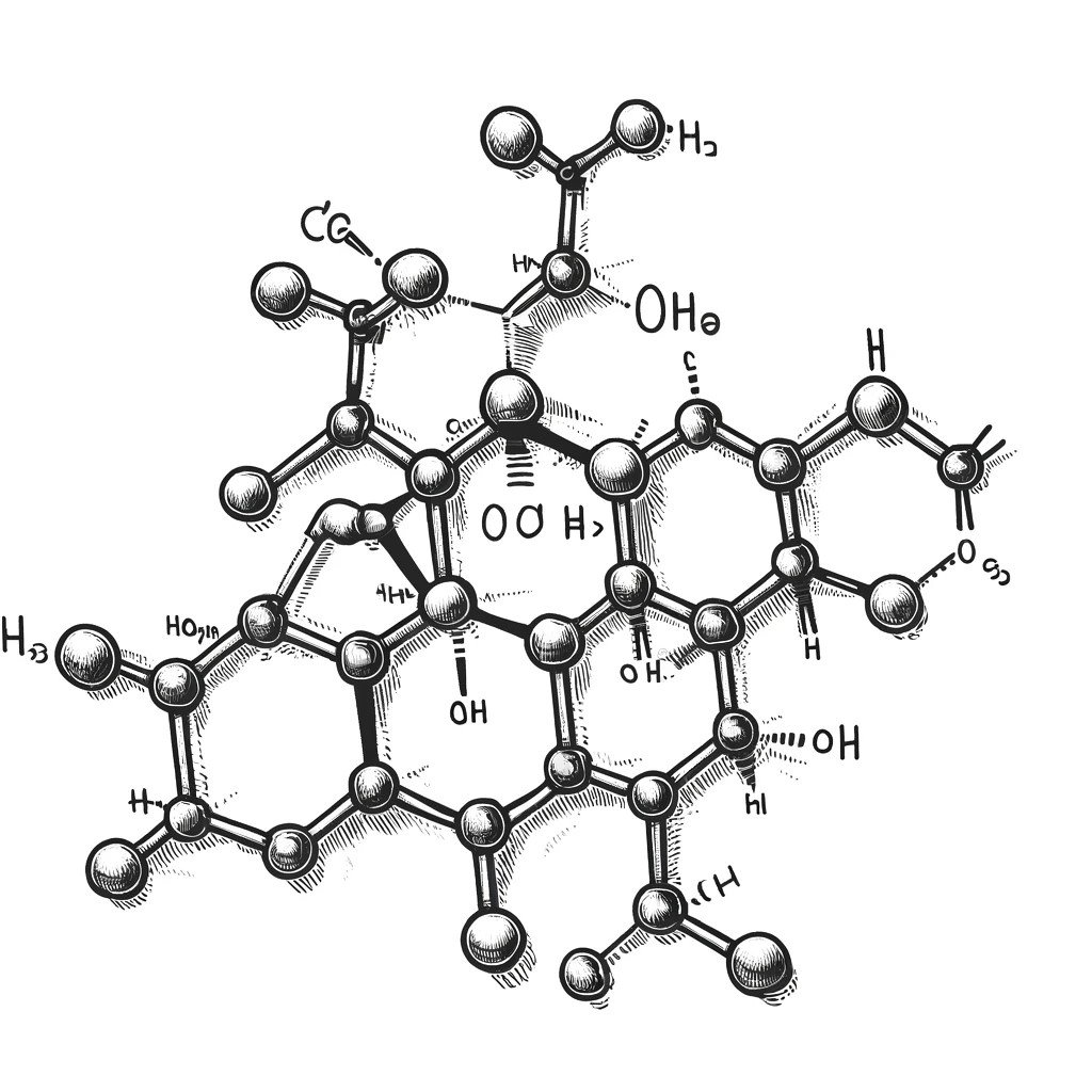 Cordycepin Molekül-Struktur der wirksamen Komponente Symbolbild